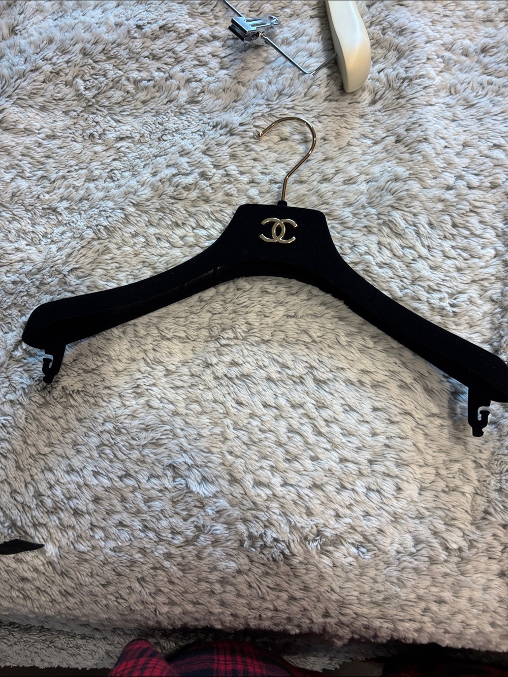 CHANEL Black Velvet Hanger with Gold CC Emblem